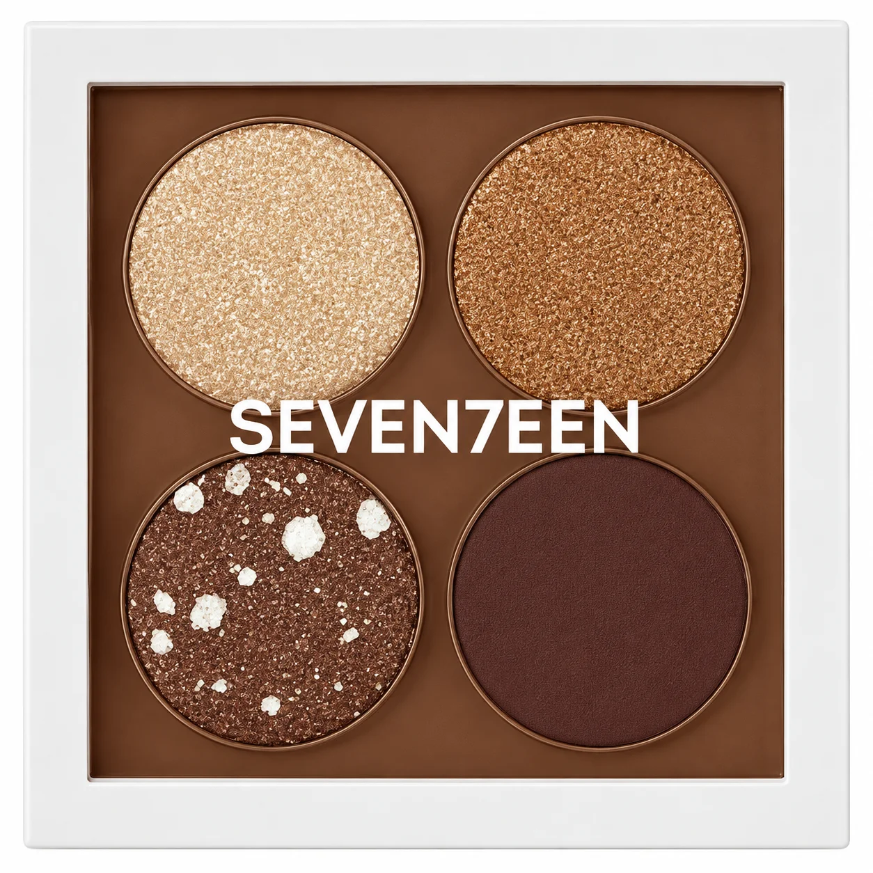 Палетка теней для век SEVEN7EEN Vibrant Eyes Quad Palette с теплыми оттенками коричневого, бежевого и золотого для осеннего макияжа глаз. 